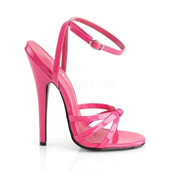6" Heel Sandals Ankle Wrap Strap Shoes Hot Pink - Picture 1 of 4